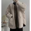 Winter Women's Thick Contrasting Retro Lamb Fur Coat Loose Round Neck Mid Length Cardigan Coats