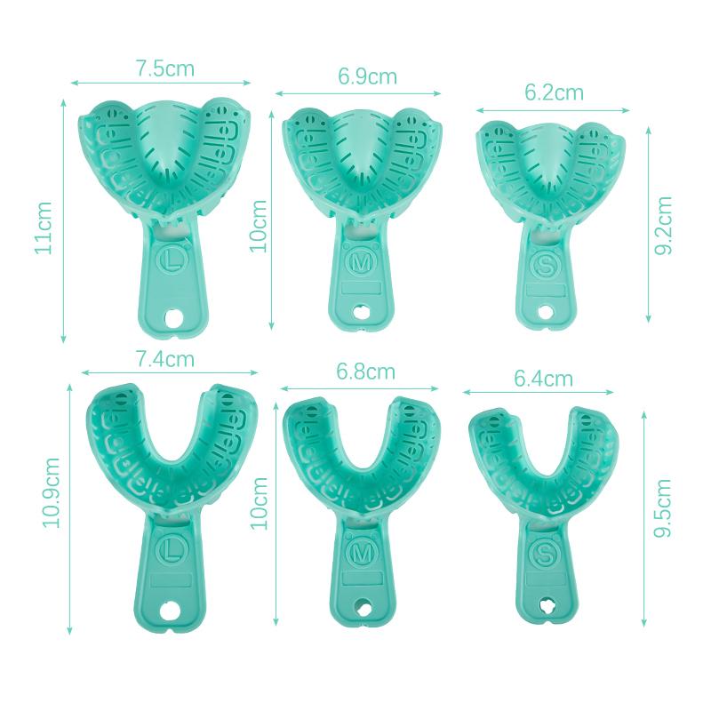 6 Bucăți Tavă pentru Implante Dentare Verde Tavă Mucegai Parțială Detașabilă pentru Întregul Gura Ușor de Pliat Baffle Plastic S/M/L