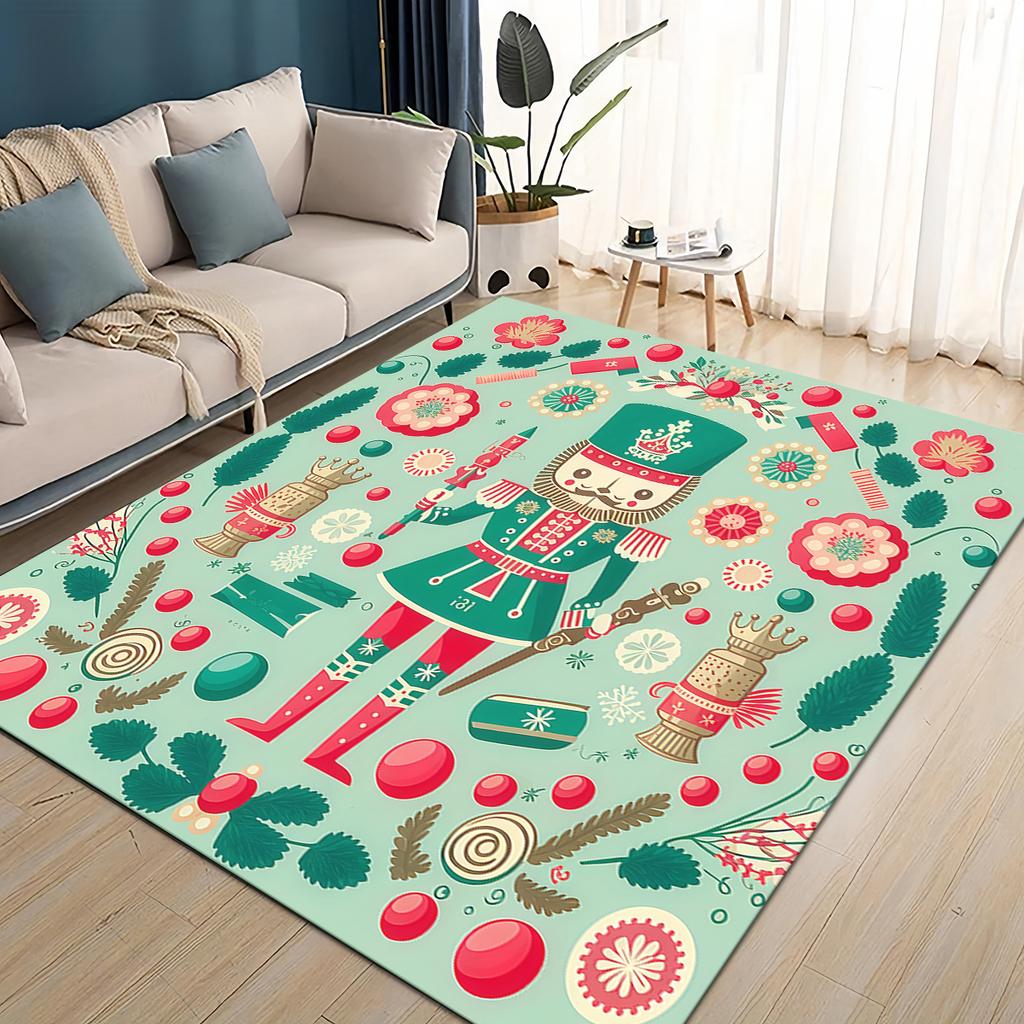 Merry Christmas Cartoon The Nutcracker Doll Festival Gift Carpet Rug for Living Room Bedroom Home Sofa Decoration,Non-slip Mat