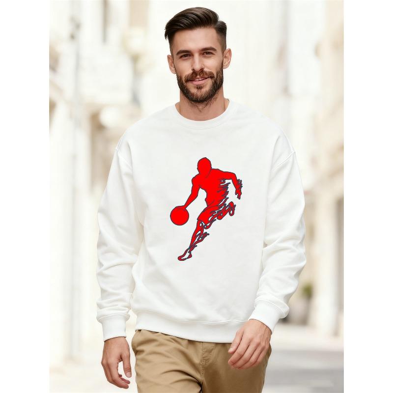 Men'S Flame Basketball Player Graphic Casual Crew Neck Sweatshirt | Loose Fit, Slight Stretch Fabric, Solid Color Pattern