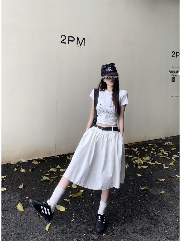 Frühling Sommer Amerikanischer Stil A-Linie Hohe Taille Midi Rock für Damen