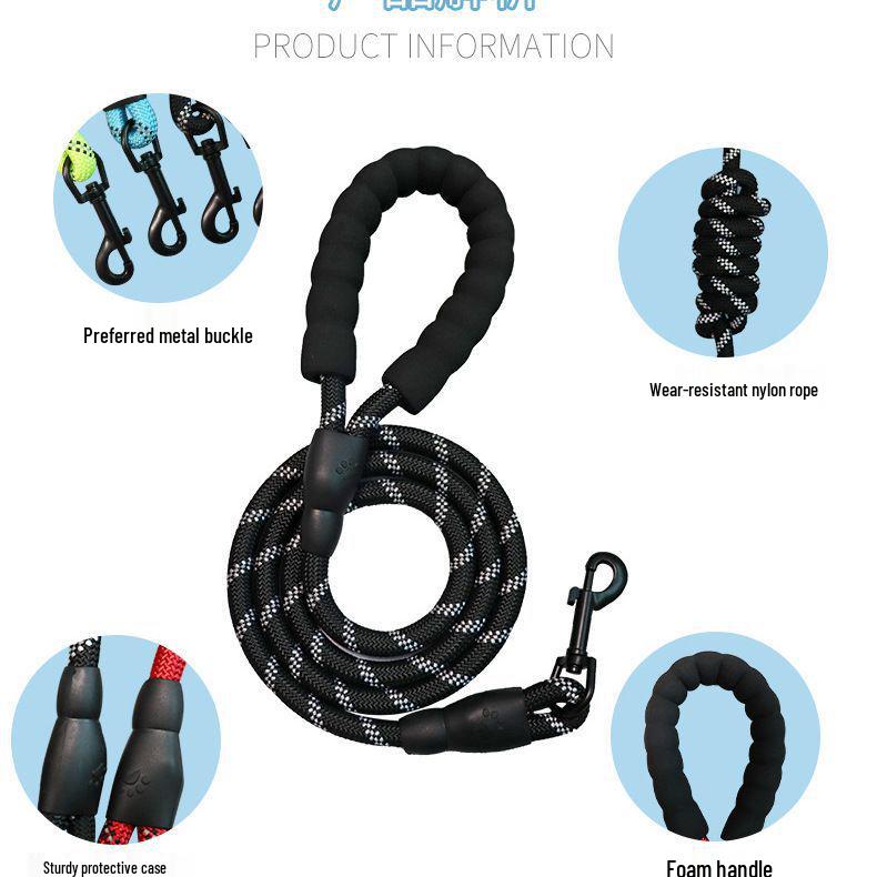 Reflective Anti-Chafing Dog Leash - Thick 1.5m Rope for Large Dogs