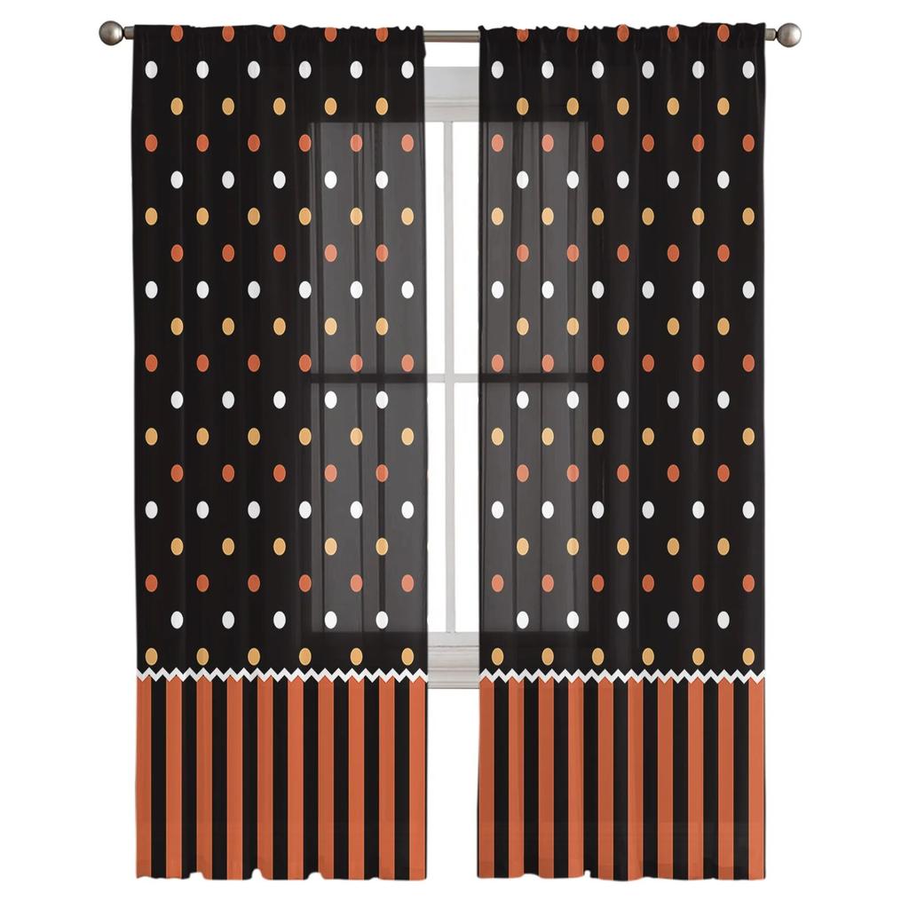 Halloween Stripes Polka Dot Pattern Tulle Curtains For Living Room Modern   Yarn Window Drapes Sheer Curtains for Bedroom