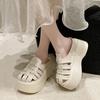 Fashion 8CM Women Leather Sandals New Ladies Shoes Woman Pumps Women Cross-strap Slides Platform Shoes Heels Slip On Round Toe Slippers