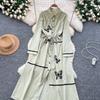 Elegant Butterfly Embroidered Polo-neck Vintage Long Sleeves Single Breasted Slim A-line Long Dress French High Street Clothing