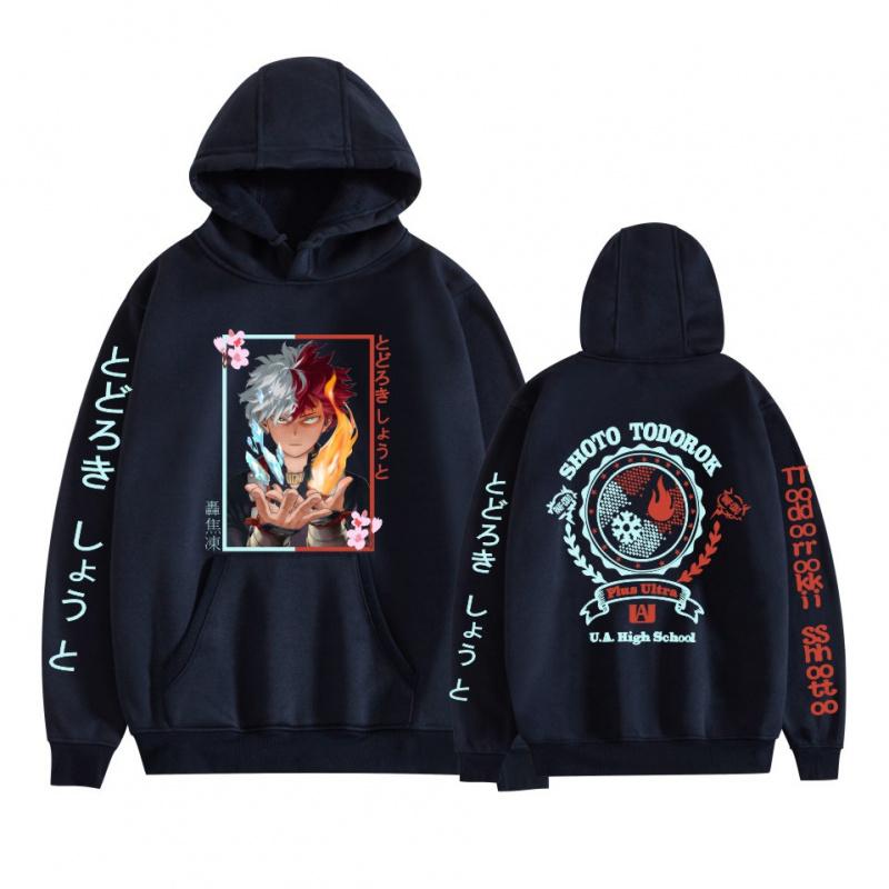 Japanese Style My Hero Academia Anime Print Unisex Fashion Loose Hooded Double Bar Sweatshirt