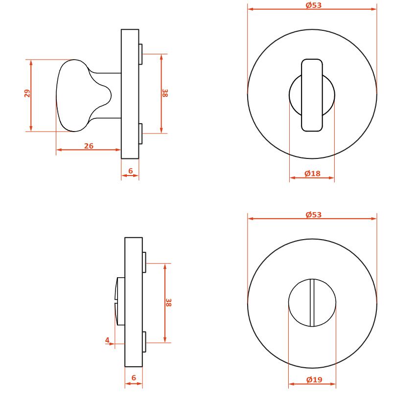 Round Toilet Rosettes for Interior Door Handles, Golden Malaga