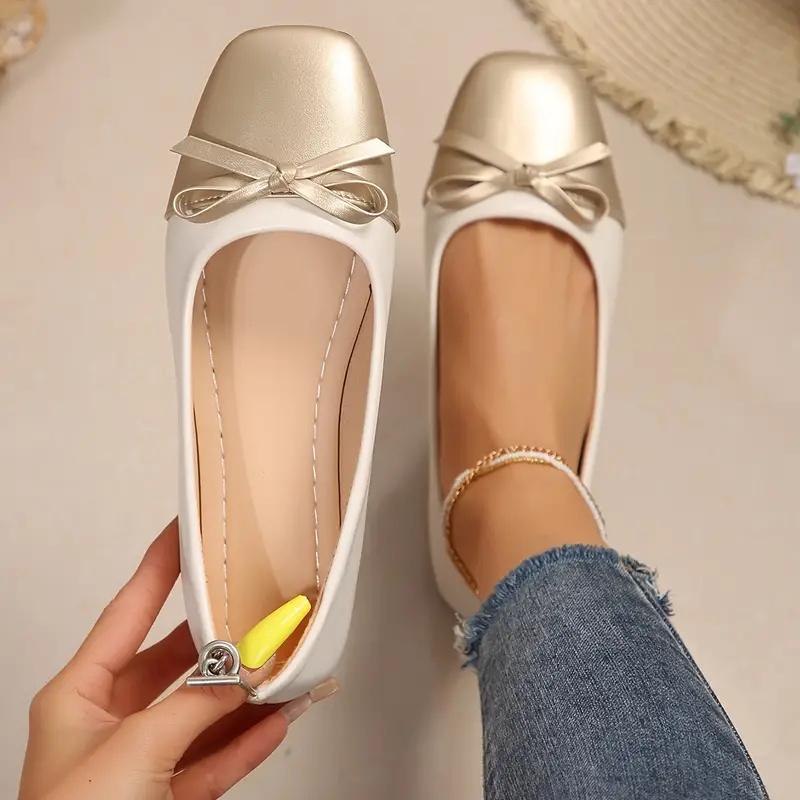 

Women Bowtie Flat Shoes New Square Toe Ballerinas Loafers Slip on Flat Lazy Casual Comfort Shoes for Women Zapatos De Mujer 36
