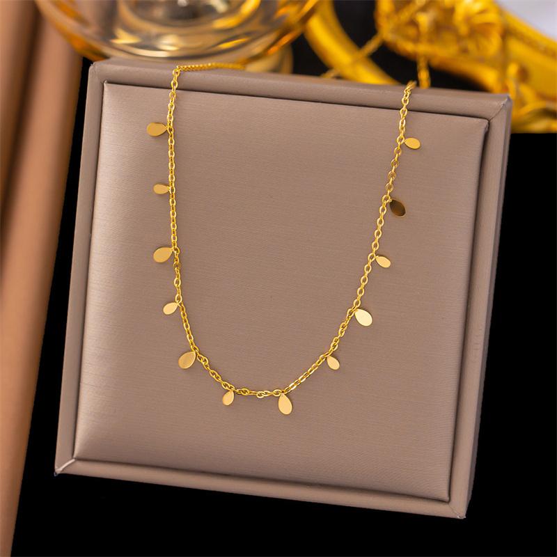 Stainless Steel Simple Fashion Waterdrop Pendant Necklace for Women Trendy Waterproff Chain Neck Party Jewelry Gifts