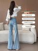 Women's Spring High-Waist Light Color Flare Jeans - Slimming Stretch Design