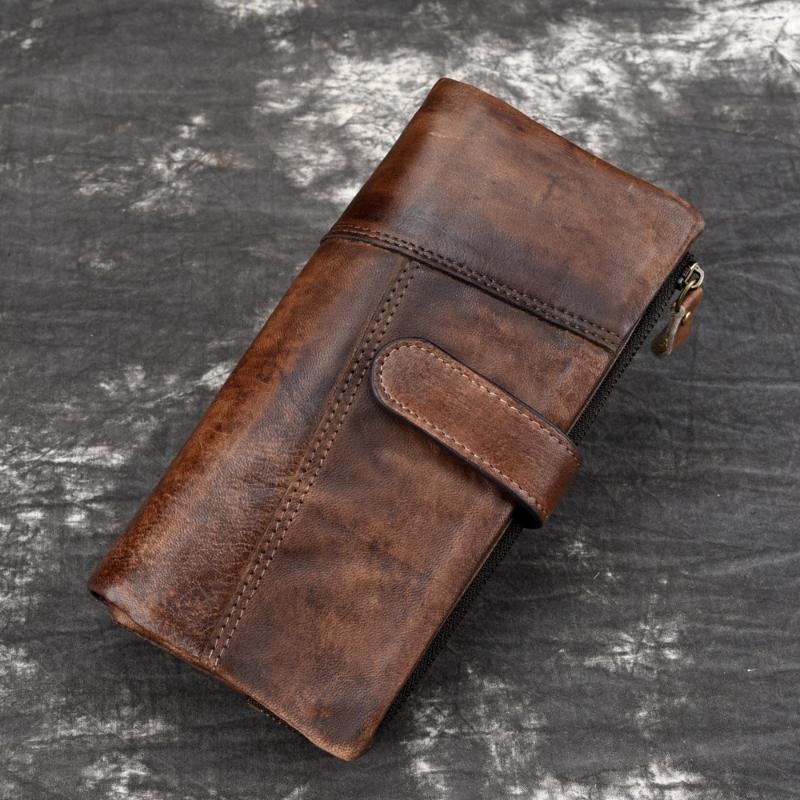 Retro Men's Cowhide Wallet Genuine Leather Men RIFD Long Wallet Large Capacity Multiple Card Slots Casual Portable Coins Purse Durable Card Holder