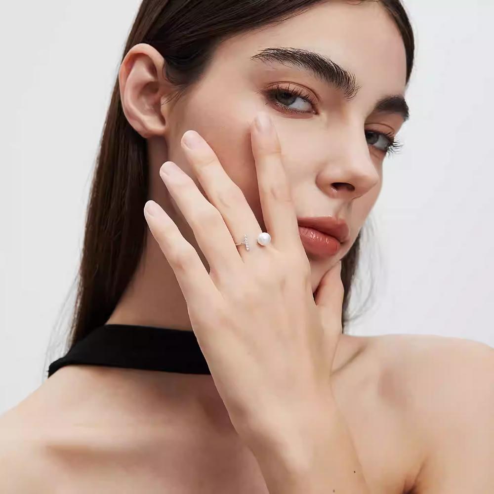 Seulement Natural Freshwater Pearl 925 Silver Zircon Open Ring Fashion Geometric Jewelry for Women Elegant Daily Wear