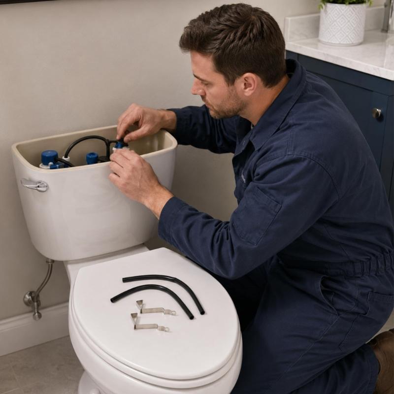 Overflow Refill Tube for Toilet Tank, 15.1 in EPDM Replacement Hoses with 2 Steel Clip for Worn Tube Routing Repair Use