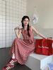 Women's Sweet & Spicy Red Plaid Sleeveless Tank Dress - Spring 2025 Collection, Loose Fit, Single-Breasted, Long Lazy Style