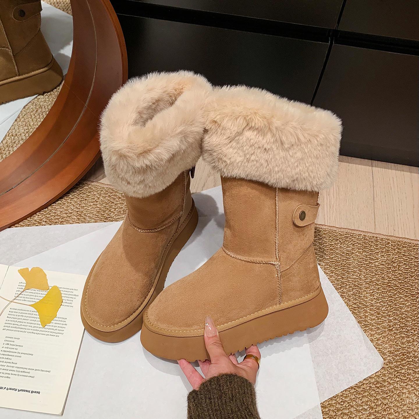 

Северо-восточные бархатные утепленные сноубутсы для женщин, маленькие пушистые полусапожки на толстой подошве с увеличением высоты, зимние теплые хлопковые ботинки большого размера 40 верблюд