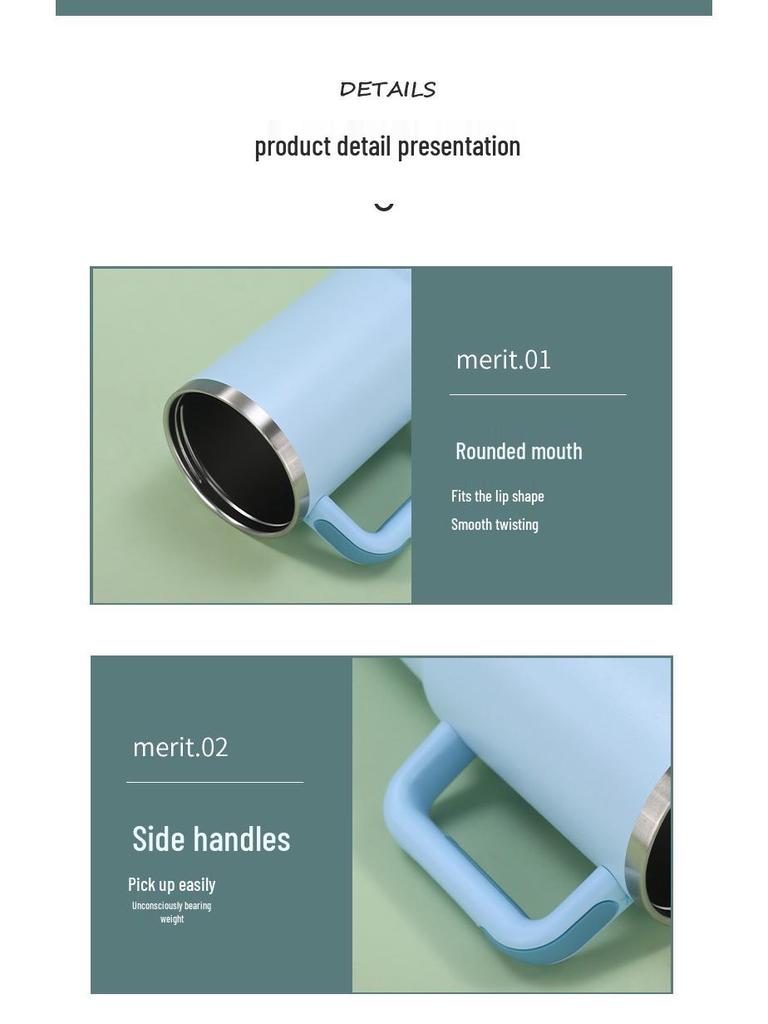 40oz Second Gen Insulated Stainless Steel Cup with Handle & Straw - Large Capacity Cold Preservation.