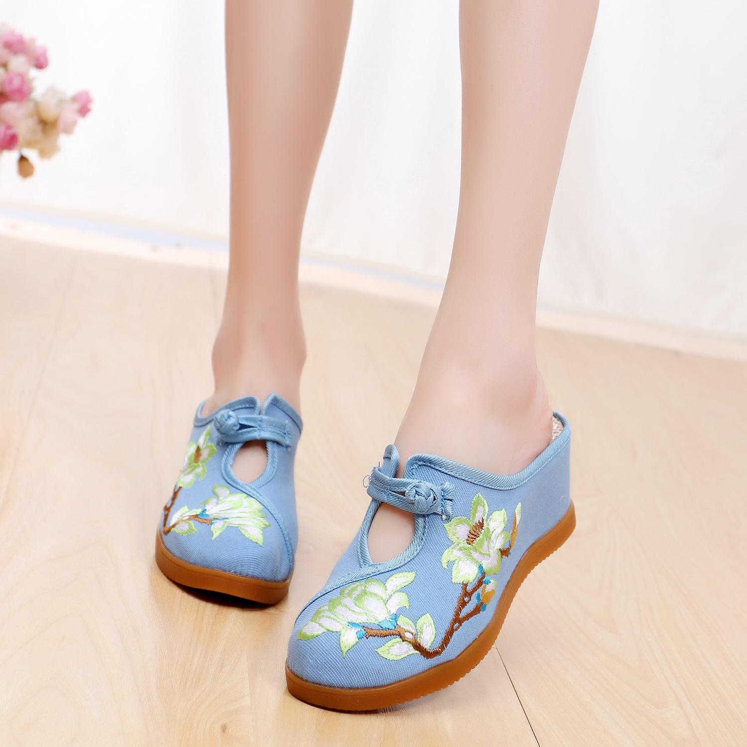 Вышитые льняные тапочки на танкетке в стиле ретро с ароматерапией Size 37 1870₽