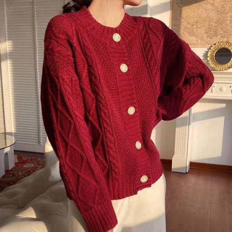 

Autumn Knitted O-neck Women Cardigan Sweater Casual Long Sleeve Button Elegant Loose Lady Sweaters Female Single Breasted Top One Size