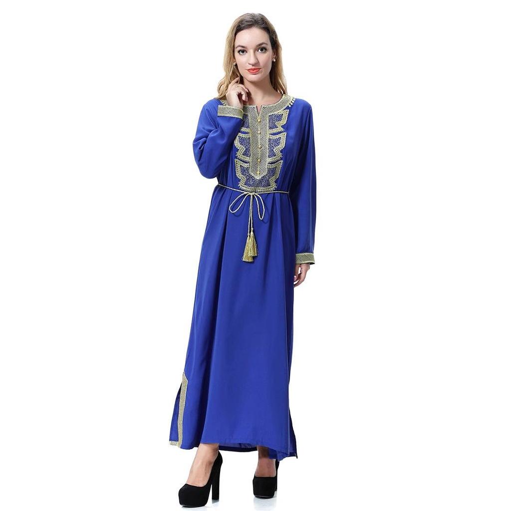 Gold Flower Long Sleeve Women's Robe Dress, TH919