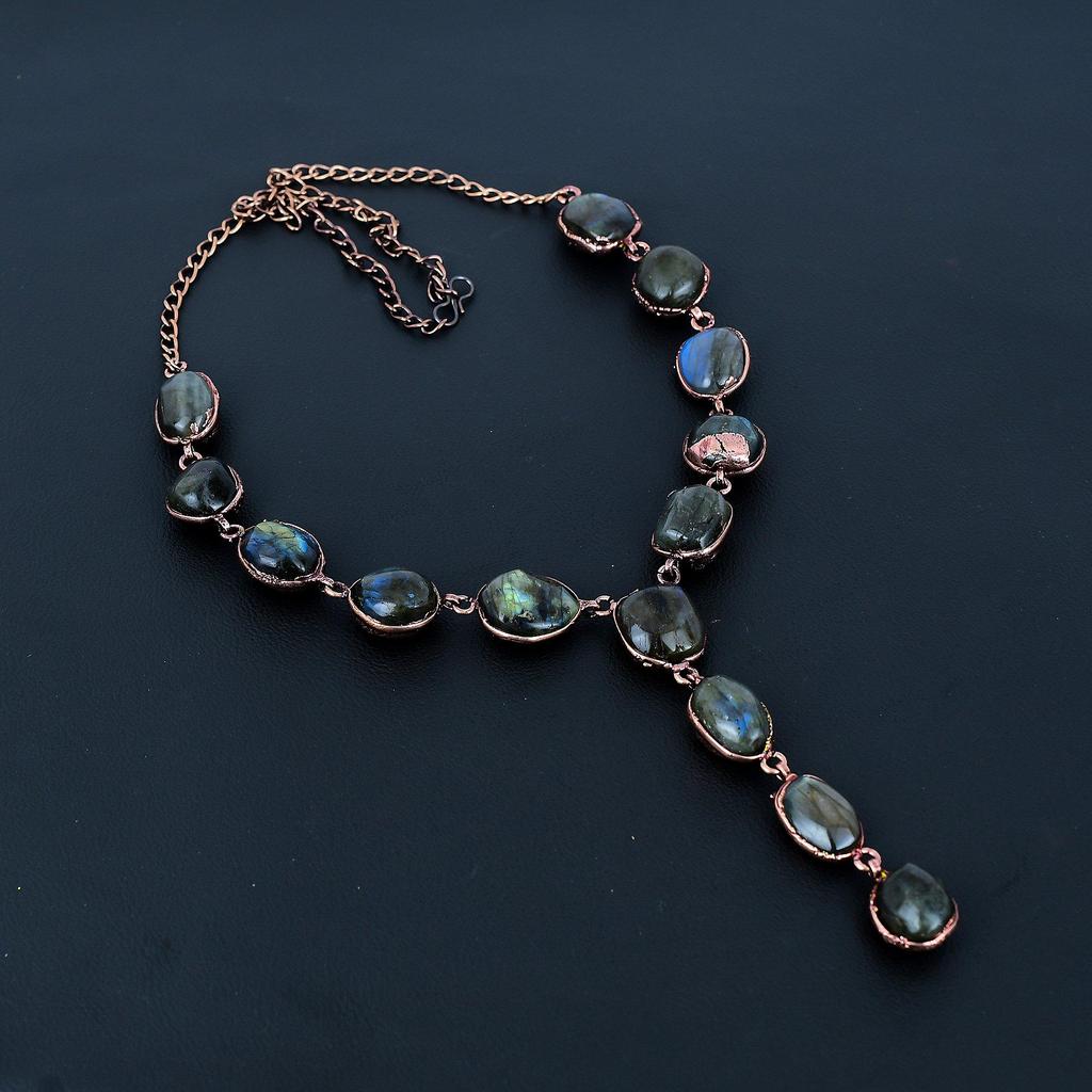 Labradorite  Handmade Gemstone Necklace, Copper Electroformed Necklace Antique Jewelry, Adjustable Chain Necklace Engagement Gift