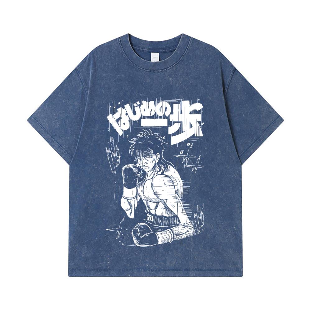 

275 GSM Washed T-shirts 100% Cotton Hajime no Ippo V5 Ryo Print Unisex Heavy Cotton T Shirt 2XL королівський синій колір