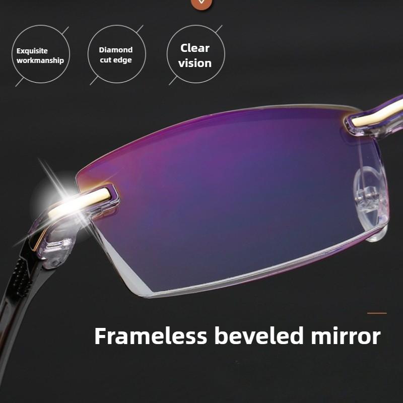 Fashionable High-Definition Anti-Blue Light Presbyopia Glasses Square Rimless Bevel-Edge Reading Glasses for Men and Women