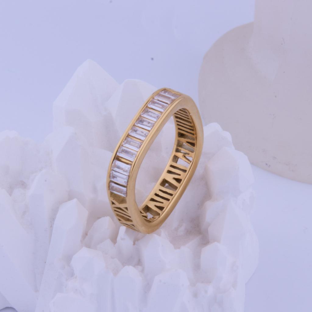 Simple Hollow Roman Numerals Row Diamond Ring Niche Titanium Steel Ring Women's Non-fading Index Finger Ring