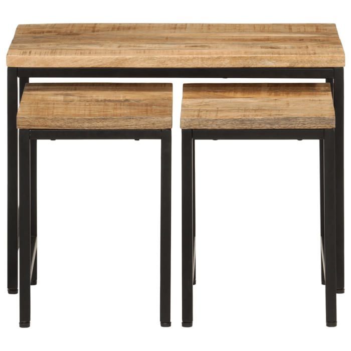 VidaXL Nesting Coffee Tables 3pcs, Stackable Side Tables, Bedside Tables, Sofa End Table Living Room, Mango Wood 372731