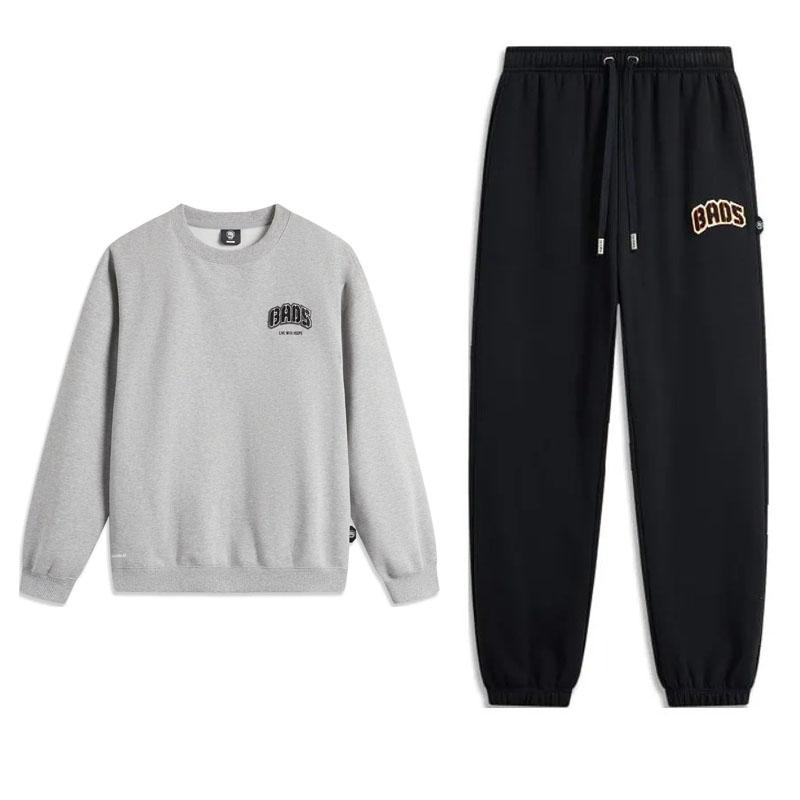 

Li Ning Модный пуловер с принтом букв, круглым вырезом, спущенным плечом, свободный, с длинным рукавом, худи и комплект длинных брюк со средней посадкой, мужской AWDU515-6+-AKLU519-1 L