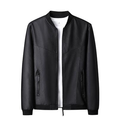 A Youth Baseball Collar Short Jacket Jacket Fashionable Handsome Casual Thin Velvet Stand-up Collar Leather Jacket Men