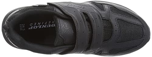 Dunlop Refined Men's Waterproof Wide 4E Velcro Walking, Jogging, and Running Sneakers, DM287, Black, Size 24.5cm
