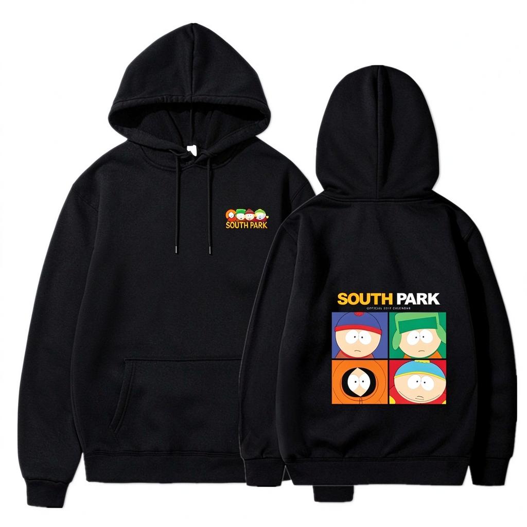 South Park Anime Pattern Hoodie Fashion Warm Coat Men's Autumn and Winter Season Hoodie Street Black Long Sleeve Hoodie