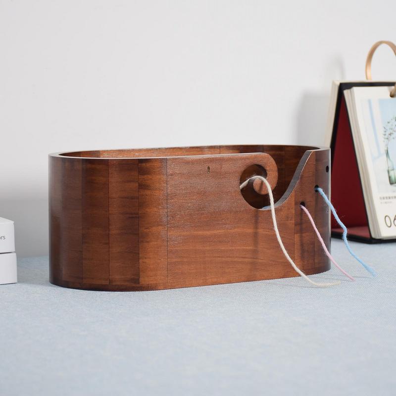 Wooden Yarn Bowl Large Size for Yarn skeins Oval Wooden Bowl with Carved Holes Crochet Hook Rests Portable Knitting Accessories