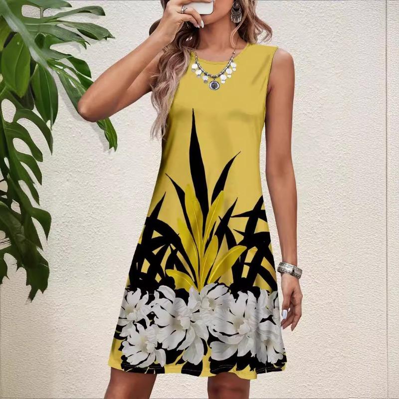 Summer Ladies 3D Printed Sleeveless Dress Fashion Versatile Breathable Trend Casual 2XS
