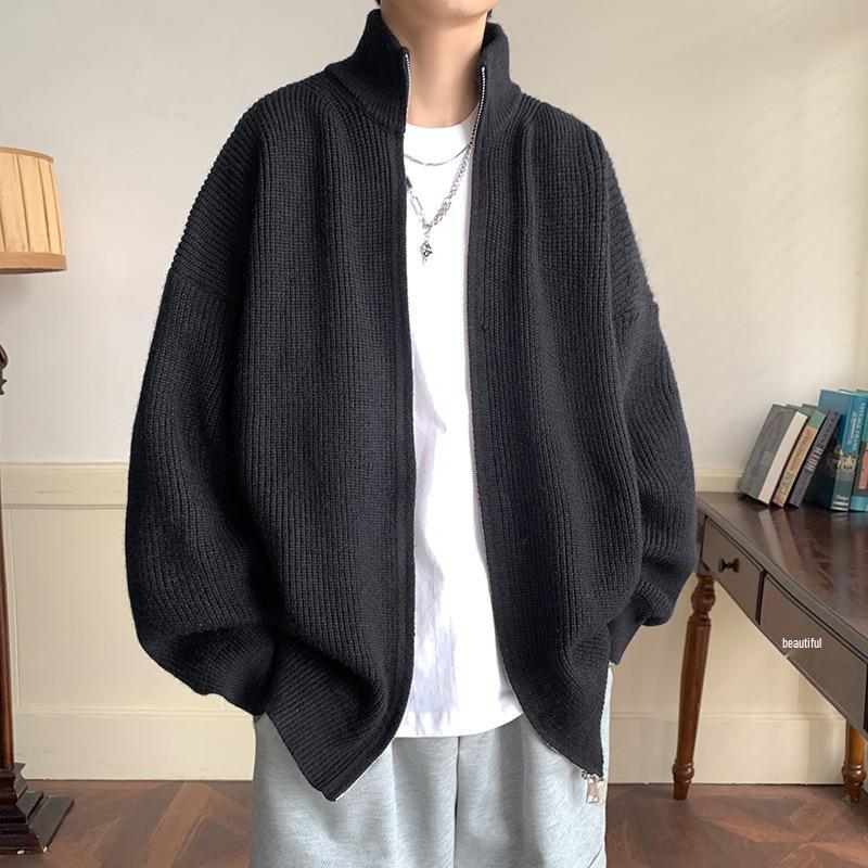 Men's Winter Stand-Up Collar Zip-Up Knit Cardigan Sweater - American Casual Style