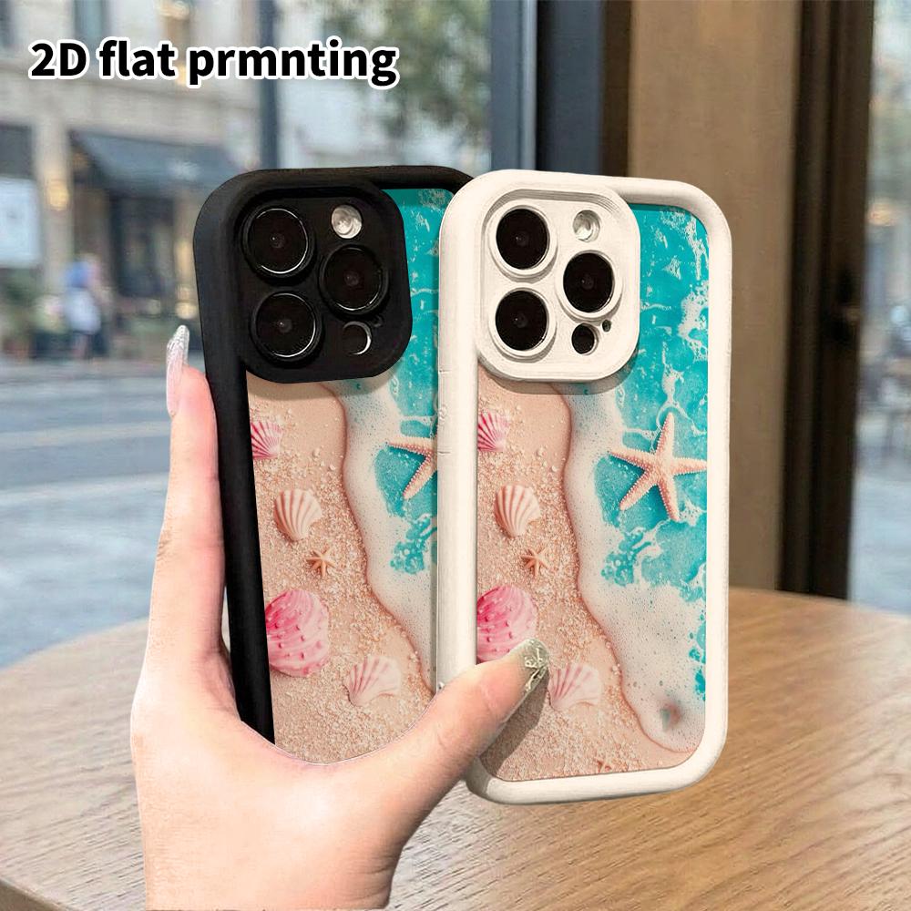 Phone Case: 2D Flat Design, Fits iPhone 13 Pro To 18, Stackable Protective Case, Beach Shell and Starfish, Christmas and Halloween Gift