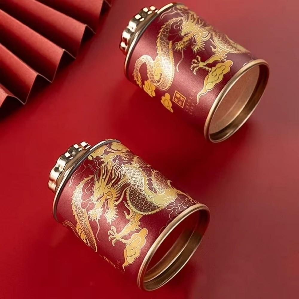 Portable Sealed Tea Canister Travel Dragon Print Empty Can Chinese Style Cardboard Home Packaging Box Tea Storage Canisters