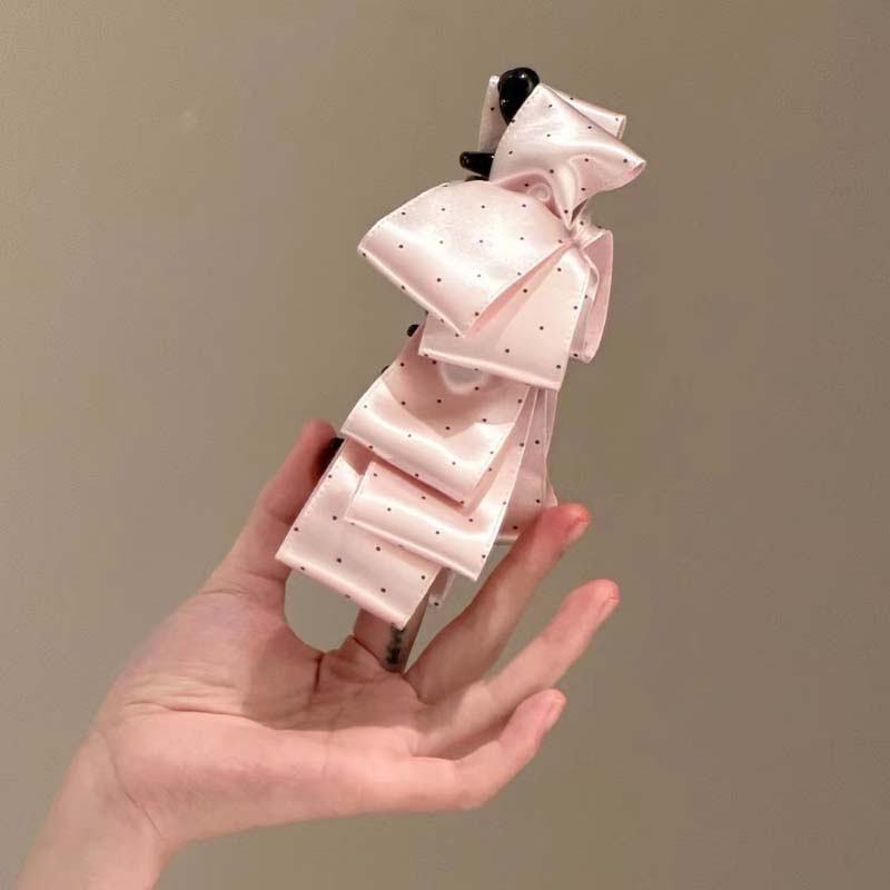 Korean Satin Polka Dot Banana Clip for Women Girls Elegant White Bowknot Tail Clip Vertical Clip Hair Claw Headwear Accessories розовый