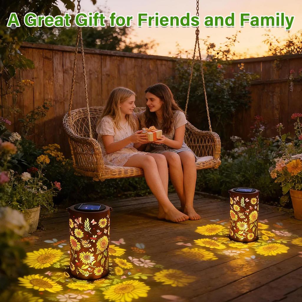 Sunflower Solar Lantern Waterproof Metal Hangable Garden Light Colorful Projection Yard Decor Outdoor Lawn Patio Hanging Lamp