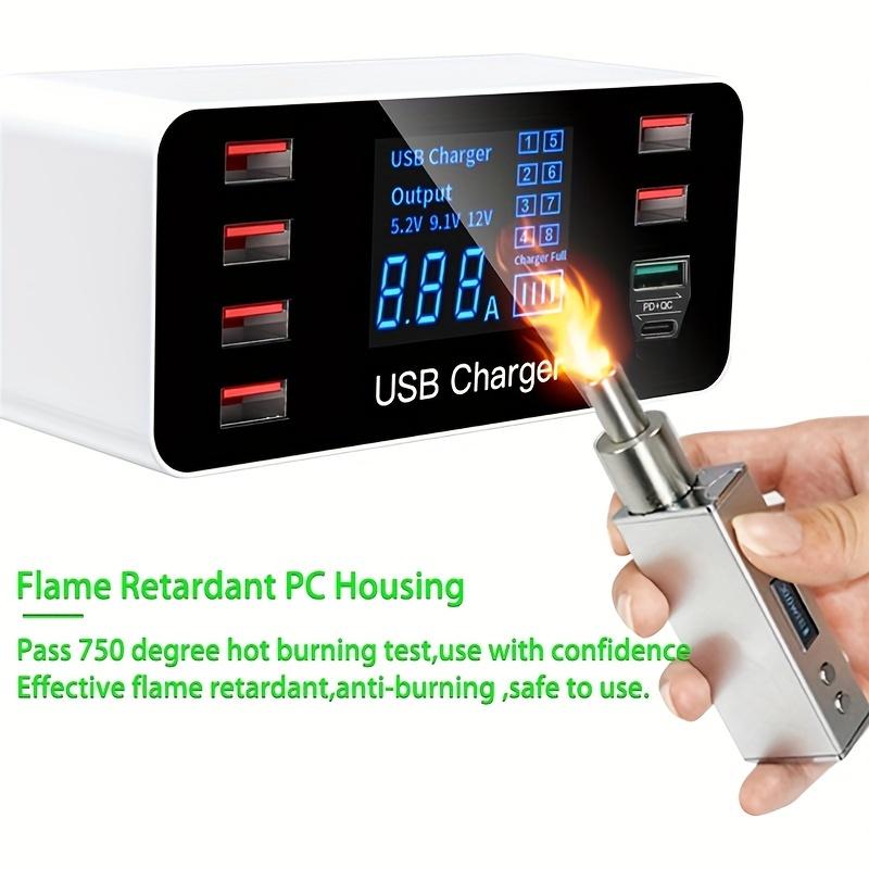 40W Quick Charger QC3.0 8-Port Multi USB Charger Station Fast Charging For iPhone 15 14 13 Por Tablet Desktop with Type C PD 20W