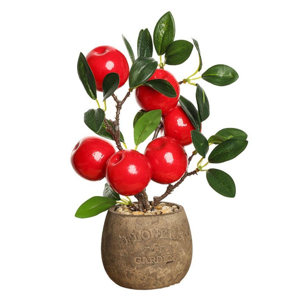 Multicolor Artificial Fruits Bonsai Pomegranate Lemon Orange Grey Flowerpot Fruit Tree Potted Green Leaves Waterproof