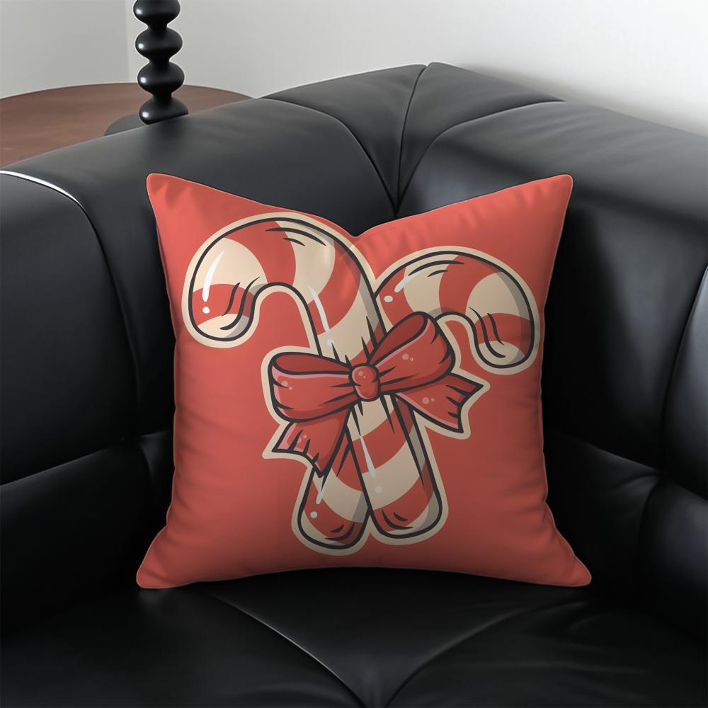 Christmas Candy Cane Holiday Cushion Cover Pillow Case Antidustmite Invisible zipper silky plush cushion