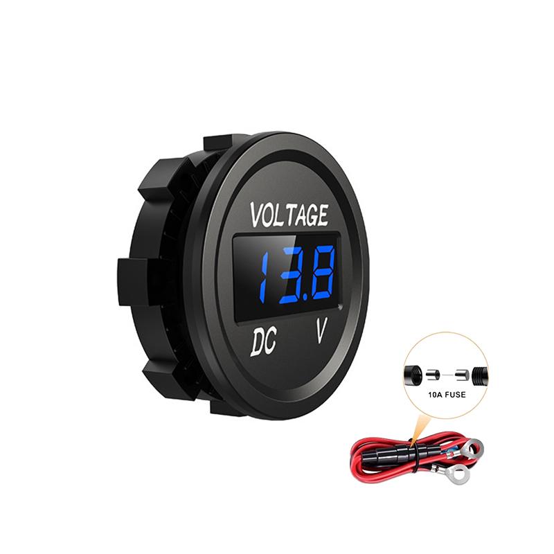Car Voltmeter Digital LED Display Mini Round Voltage Battery Volt Tester Gauge Meter for Motorcycle Boat Marine Truck ATV UTV
