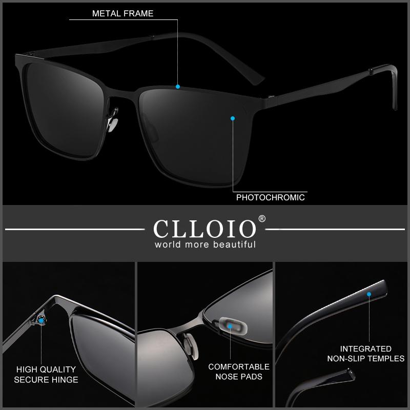 CLLOIO Quadratische photochrome polarisierte Sonnenbrille für Männer und Frauen, Mode, Reisen, Autofahren, blendfreie Sonnenbrille, männlich, Oculos de Sol