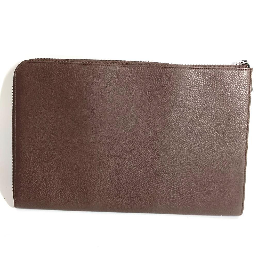 BVLGARI L-shaped zipper logo Clutch bag Leather Brown/Black