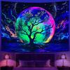 Faxdong Blacklight Moon Tapestry, UV Reactive Tree Lake Colorful Starry Night Galaxy Space Clouds Wall Tapestry for Bedroom Decor 36×48 Inch