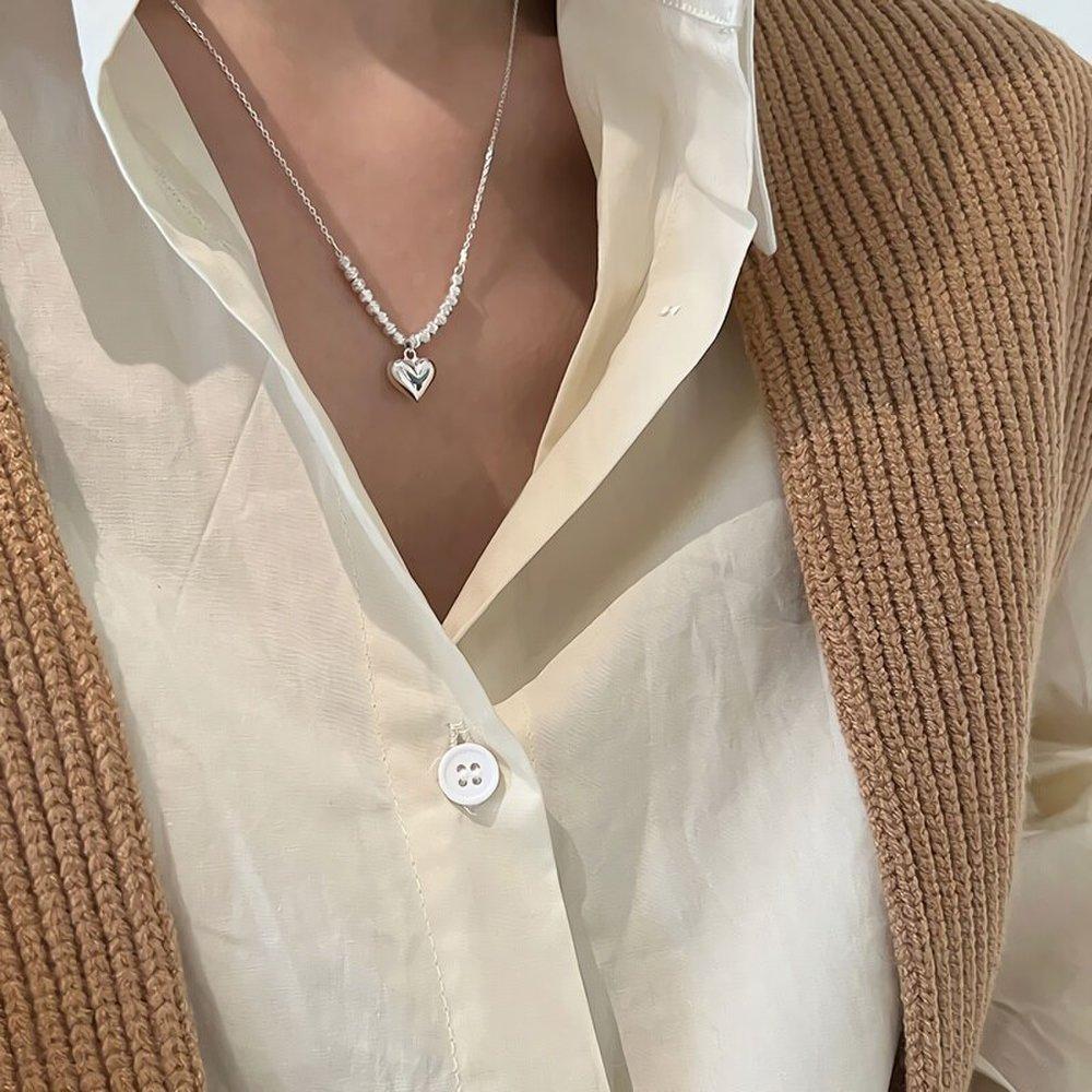 Women's 925 Silver Bead Bold Volume Heart Necklace