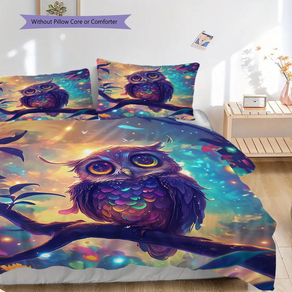 Owl Pattern Bedding Quilt Set Quilt Cover Pillowcase Home Decoration Birthday Gift (1 * duvet cover + 2 * pillowcase, without core)