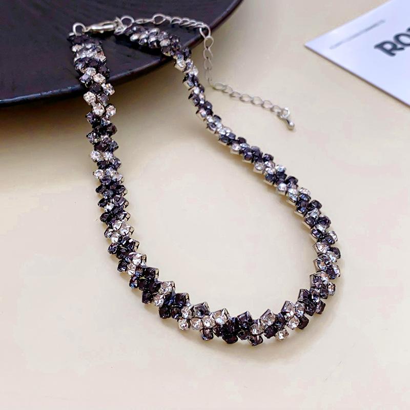 European and American diamond-encrusted water drop fringed necklace earrings two-piece set temperament collarbone chain necklace necklace women