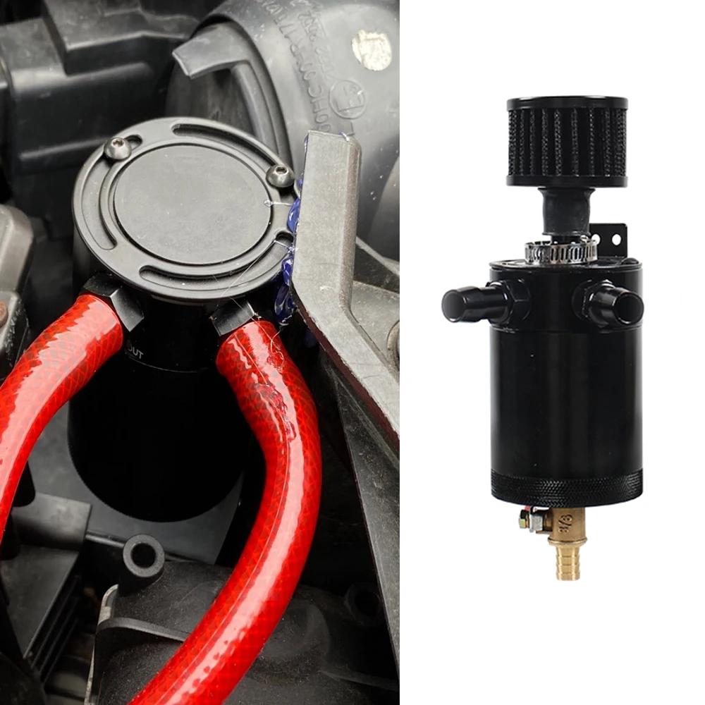 Aluminum Racing Baffled Oil Catch Can Tank 2-Port Reservoir with Drain Valve Breather Cylinder Filter Kit for GM OCC-1023A